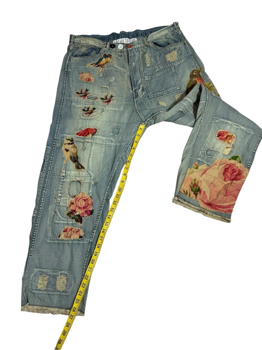 Magnolia Pearl Bird Lover Miner Denims 415 Washed Indigo Appliqué Jeans - Picture 4 of 10
